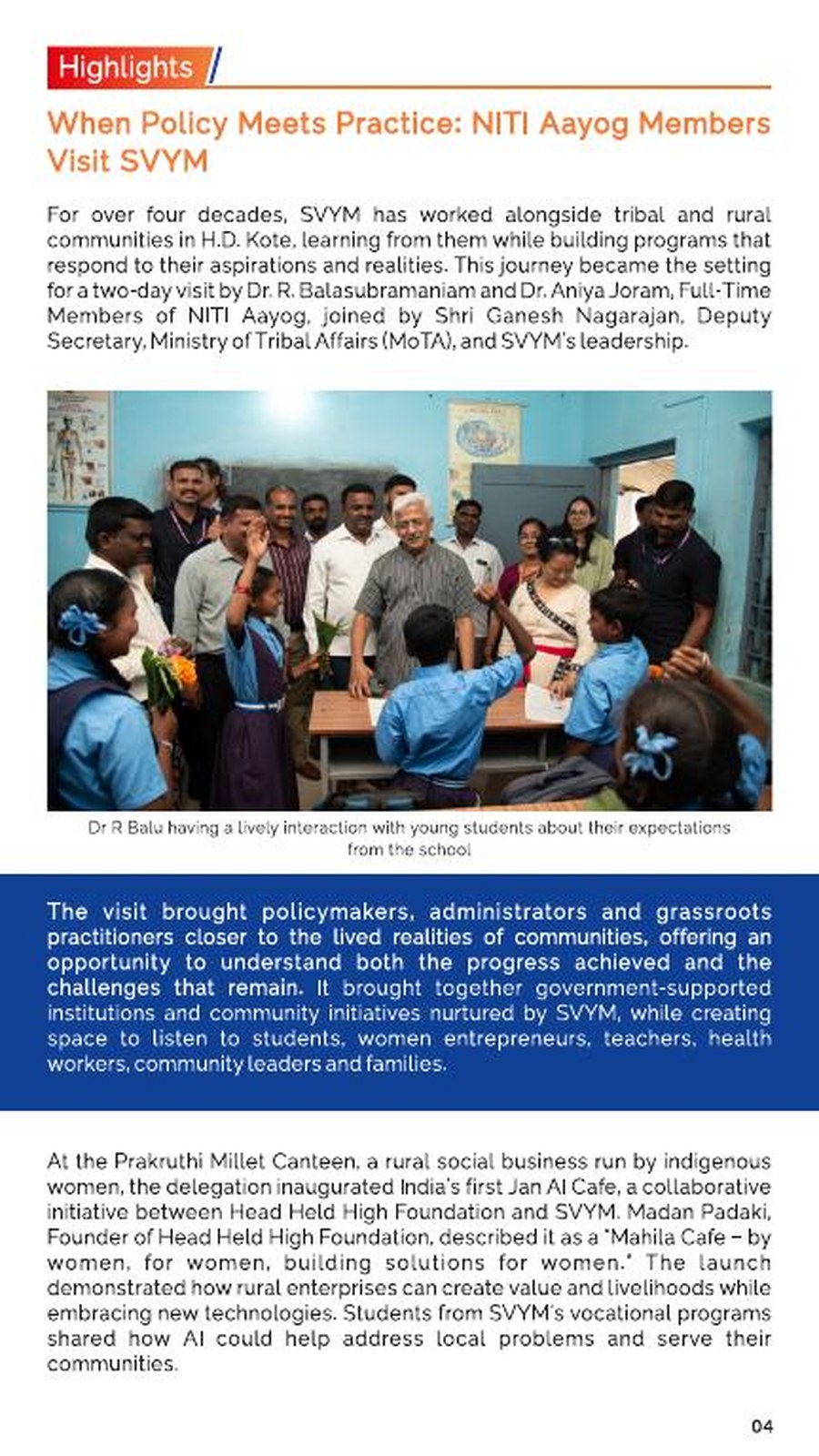 NITI Aayog members interacting with SVYM students and community members