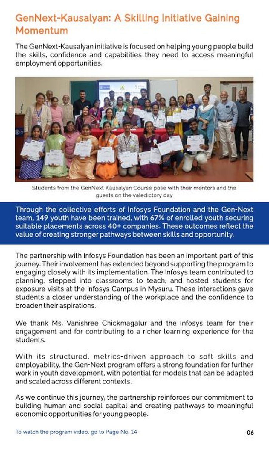 GenNext-Kausalyan course participants with mentors and the Infosys Foundation team
